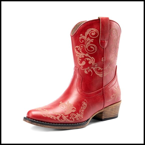 Women's Chunky Heel Ankle Boots Square Toe Western Cowboy Booties